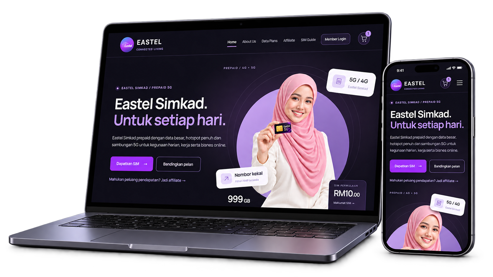 Pratonton website Eastel pada laptop dan telefon untuk affiliate